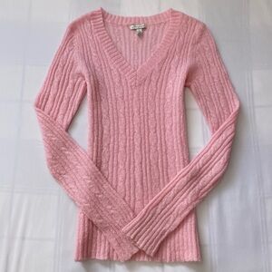 Vintage Y2K Aeropostale Baby Pink Cable Knit V-Neck